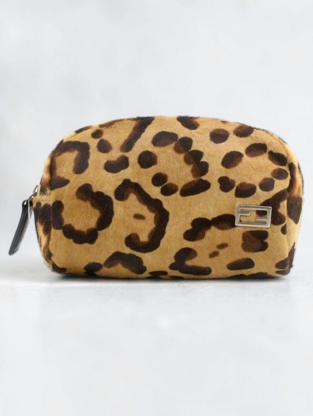FENDI Leopard Print Calf Hair Cosmetic Pouch - Brown